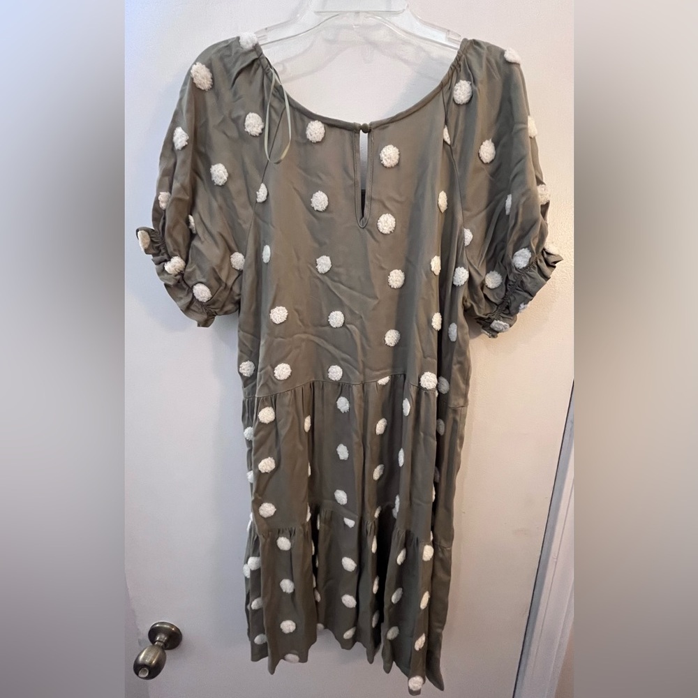 Olive Green Top Dress with Textured Polka Dots - Small - Picture 5 of 8